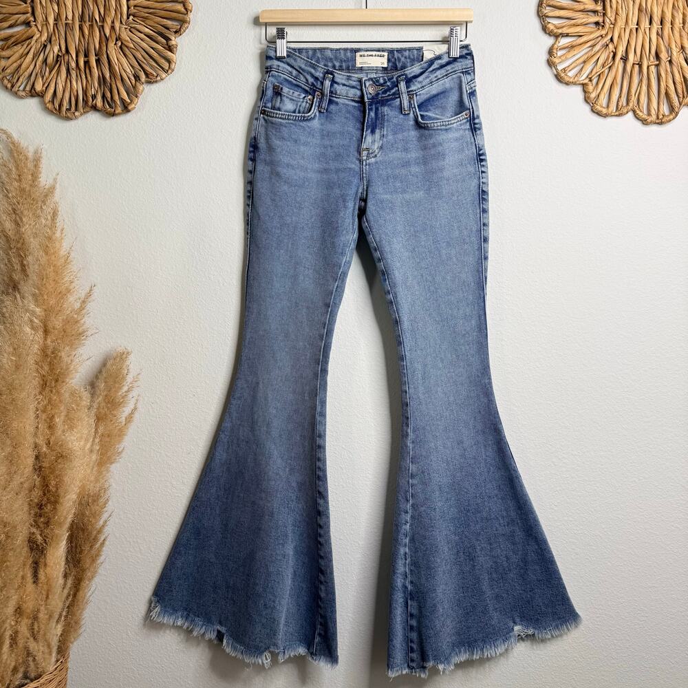 Free People flare pants low-rise jeans stretchy boho bell bottoms 26 - Picture 3 of 9
